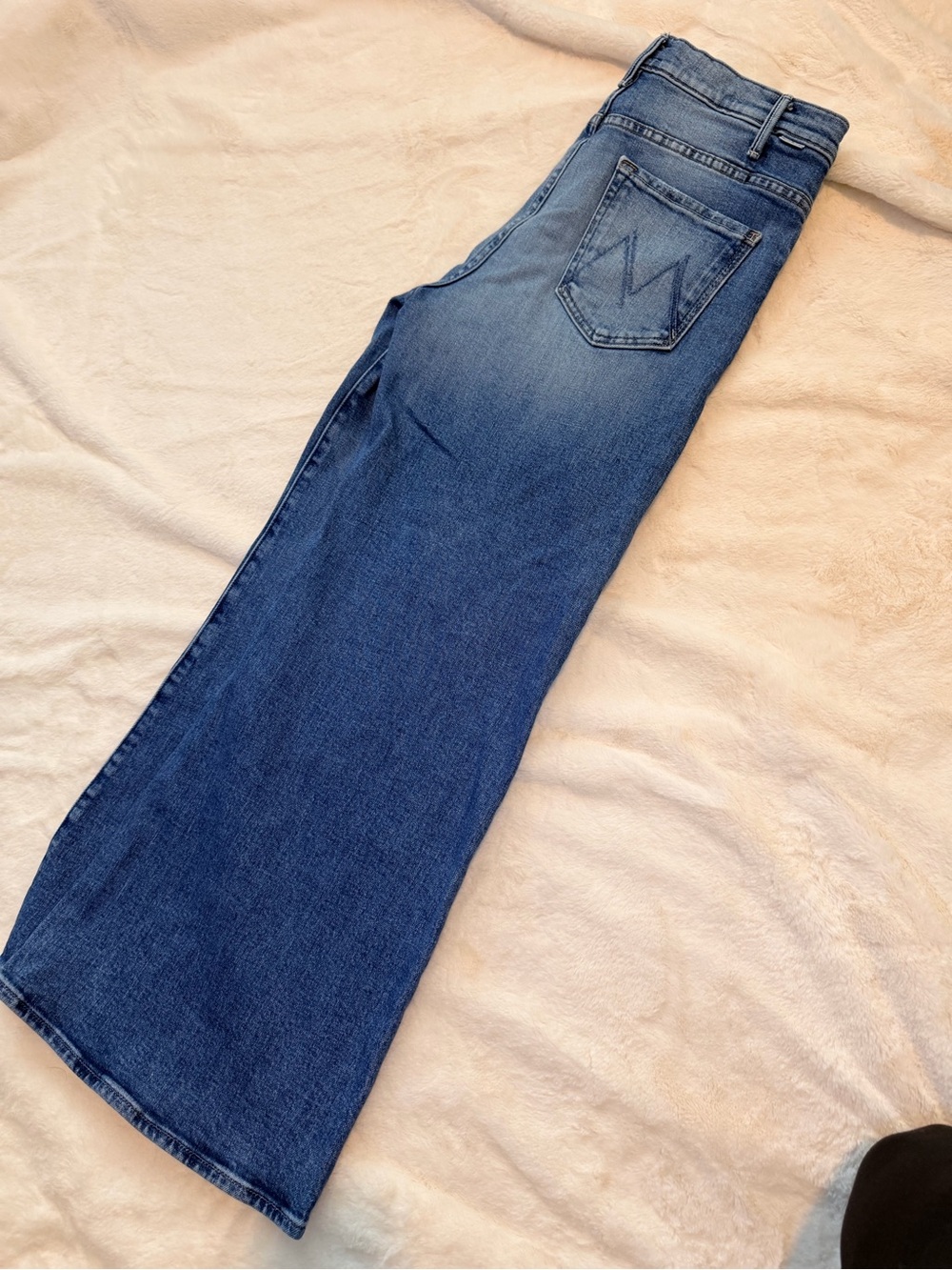 MOTHER Wide Leg Jeans in Medium Blue Denim